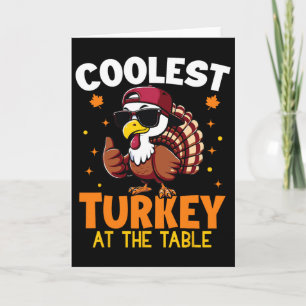 Lustiger Thanksgiving Coolste Turkey Am Tisch Jung Karte
