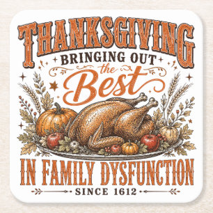 Lustiger Thanksgiving-Familien-Dysfunktions-Zitat- Rechteckiger Pappuntersetzer