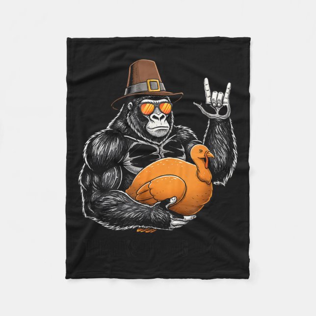 Lustiger Thanksgiving Gorilla hält Truthahn Lgrim  Fleecedecke (Vorderseite)