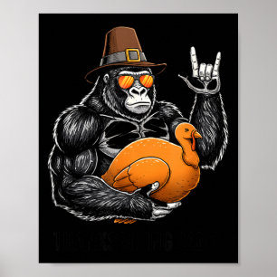 Lustiger Thanksgiving-Gorilla hält Truthahn Lgrim Poster