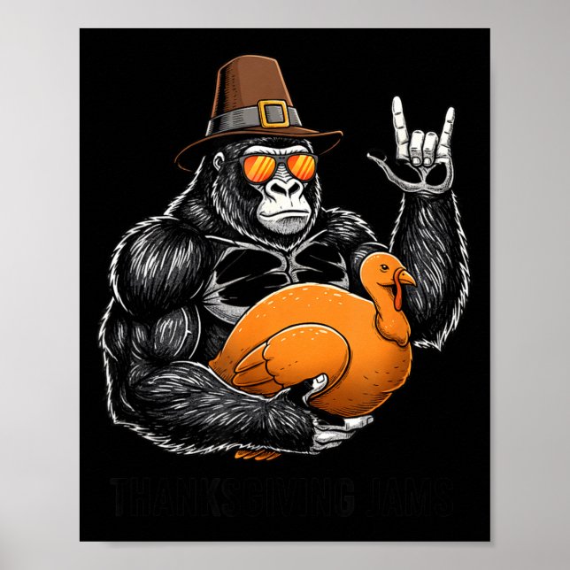 Lustiger Thanksgiving-Gorilla hält Truthahn Lgrim  Poster (Vorne)