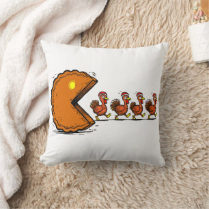 Lustiger Thanksgiving-Pie-essender Truthahn Retro- Kissen