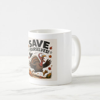 Lustiger Thanksgiving-Truthahn-Becher – "Rettet eu Kaffeetasse