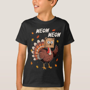 Lustiger Thanksgiving Truthahn Katze Miauen Thanks T-Shirt