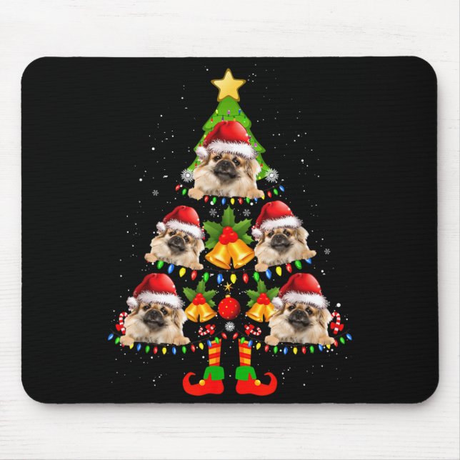 Lustiger Tibetan Spaniel Weihnachtslichter Baum Hu Mousepad (Vorne)