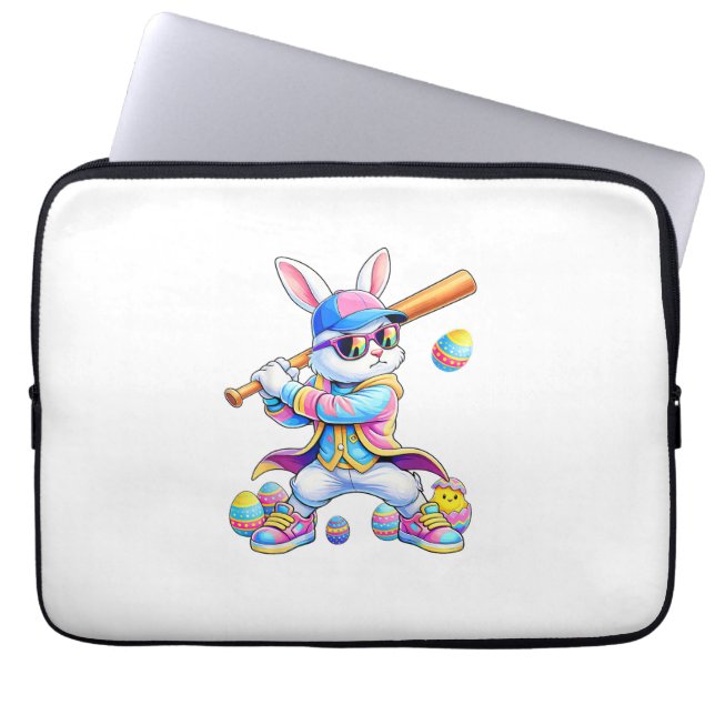 Lustiger Tie Dye Kaninchen Baseball Osterhase Männ Laptopschutzhülle (Vorderseite)