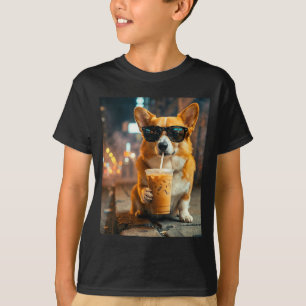 Lustiger Tier-Meme: Corgi-Hund trinkt eisgekühlten T-Shirt