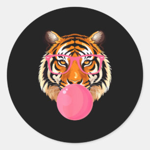 Lustiger Tiger Gles Bläst Bubble Gum Süßes Tigerge Runder Aufkleber