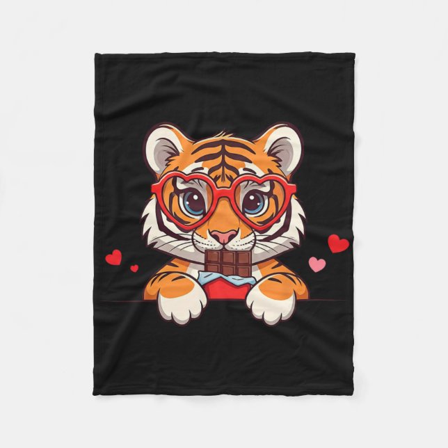 Lustiger Tiger Herz Schokolade Valentinstag Tiger  Fleecedecke (Vorderseite)