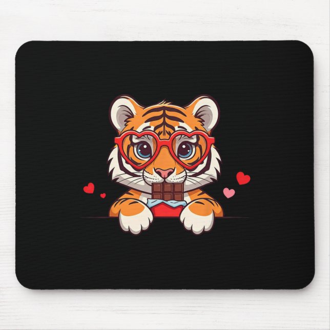 Lustiger Tiger Herz Schokolade Valentinstag Tiger  Mousepad (Vorne)