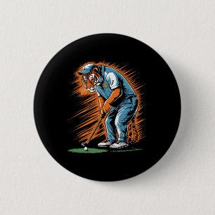 Lustiger Tiger spielt Golf, lustiger Tiergolfspiel Button