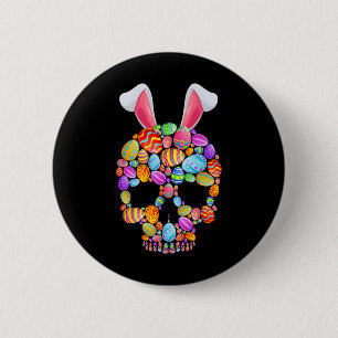 Lustiger Totenkopf mit Hasenohren und Ostereiern O Button