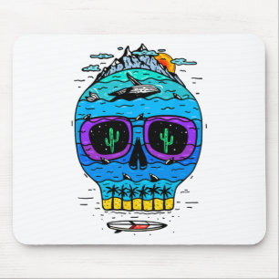Lustiger Totenkopf-Surf-Urlaub Tropisches Paradies Mousepad