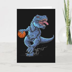Lustiger Trex-Dinosaur, der mit Sketll-Player-Lieb Karte
