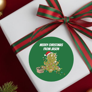 Lustiger Triceratops in verhedderten Weihnachtslic Runder Aufkleber