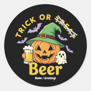 Lustiger Trick-or-Treat-Halloween-Bierparty-Design Runder Aufkleber