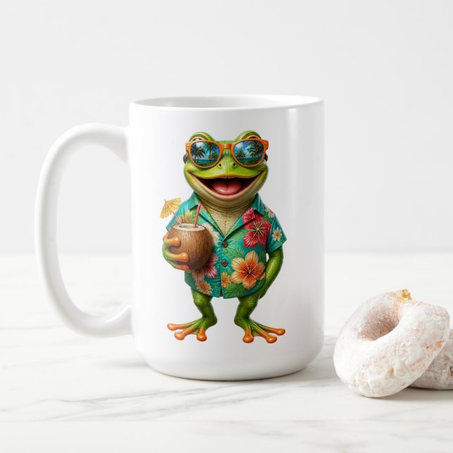 Lustiger tropischer Frosch Kaffeebecher | Cooler F Kaffeetasse (Mit Donut)
