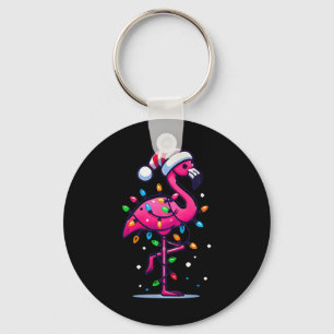 Lustiger tropischer rosa Flamingo Weihnachten im J Schlüsselanhänger