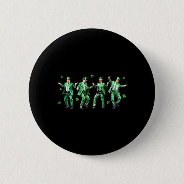 Lustiger Trump-Tanz St. Patrick's Day Lmn Schwarze Button (Vorderseite)