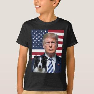 Lustiger Trump und Border Collie Hund USA-Flagge W T-Shirt