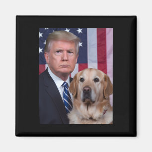 Lustiger Trump und Golden Retriever Hund USA-Flagg Magnet
