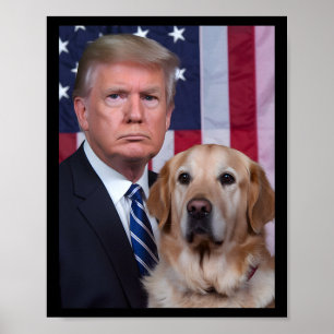 Lustiger Trump und Golden Retriever Hund USA-Flagg Poster