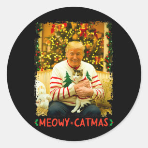 Lustiger Trump Weihnachten Katzenliebhaber Meowy C Runder Aufkleber