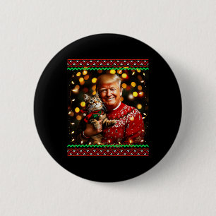 Lustiger Trump Weihnachtspullover für Katzenliebha Button