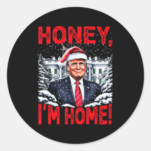Lustiger Trump Xmas Schatz Ich bin Zuhause Donald Runder Aufkleber