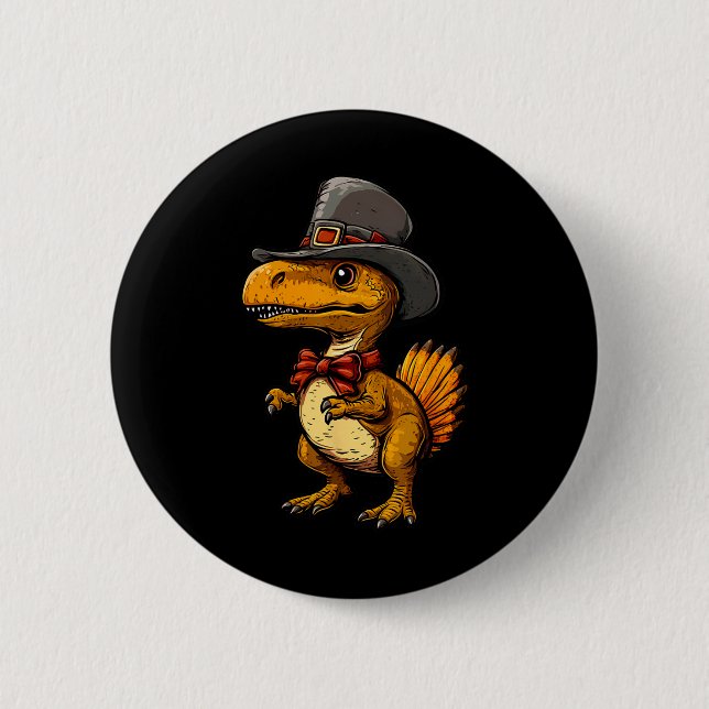 Lustiger Truthahn Dinosaurier Thanksgiving Süßer T Button (Vorderseite)