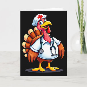 Lustiger Truthahn Krankenpfleger Cartoon Thanksgiv Karte