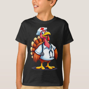 Lustiger Truthahn Krankenpfleger Cartoon Thanksgiv T-Shirt