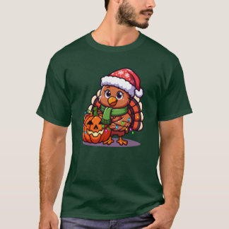 Lustiger Truthahn mit Kürbis umwickelt von Lichter T-Shirt