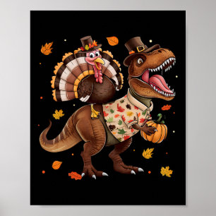 Lustiger Truthahn Reitet Dinosaurier T Rex Thanksg Poster