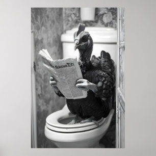 Lustiger Truthahn-Toiletten-Druck, Zeitung lesen Poster