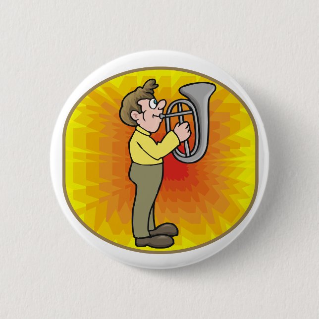 Lustiger Tuba-Spieler-Knopf Button (Vorderseite)