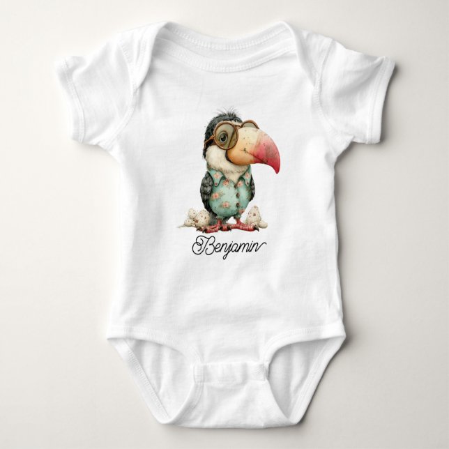 Lustiger Tukan-Vogel mit Brille Baby Strampler (Vorderseite)