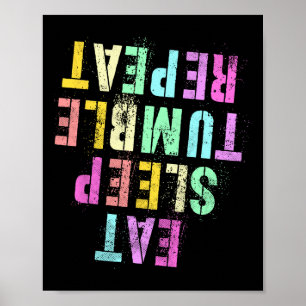 Lustiger Turner Essen Schlafen Purzelbaum Wiederho Poster