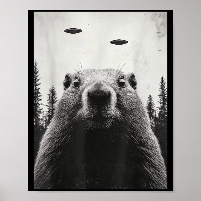 Lustiger Ufo Alien entführt Groundhog Süßer Waldmu Poster (Vorne)