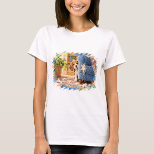 Lustiger unartiger Beagle hinter zerrissenem Sesse T-Shirt