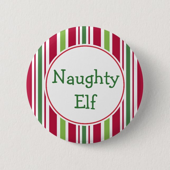 Lustiger unartiger Elf Weihnachts-Party-Button-Ans Button (Vorderseite)