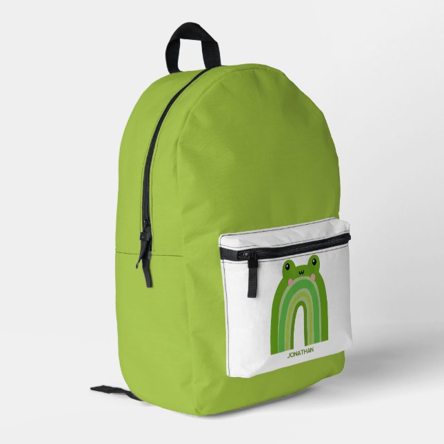 Lustiger und süßer Frosch Regenbogen-Rucksack Bedruckter Rucksack (Rückseitige Ecke links)