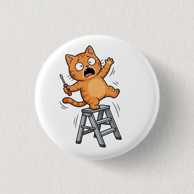 Lustiger ungeschickter Katzen-Button Button (Vorderseite)