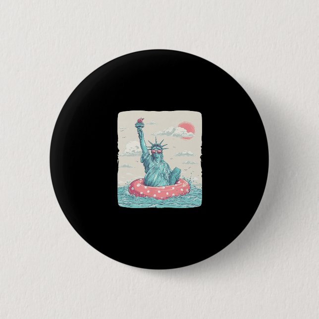 Lustiger Urlaub Liberty Statue Im Strandring Für P Button (Vorderseite)