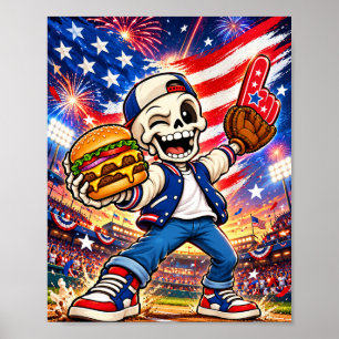 Lustiger USA-Baseball-Skelett-Plakat Poster