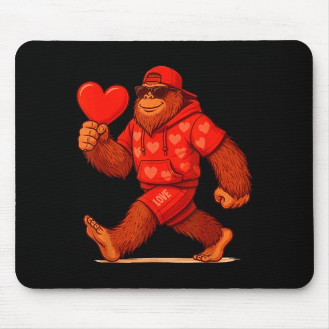 Lustiger Valentinstag Bigfoot Herz Sungles Sasquat Mousepad (Vorne)