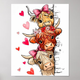 Lustiger Valentinstag Highland-Kuh-Liebhaber Herze Poster