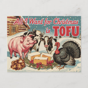 Lustiger veganer vegetarischer Weihnachts-Tofu Postkarte