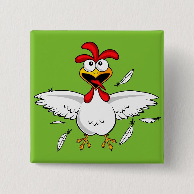 Lustiger verrückter Cartoon-HühnerflügelFling Button (Vorderseite)