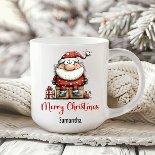 Lustiger verspielter Weihnachtsmann-Cartoon-Feiert Kaffeetasse